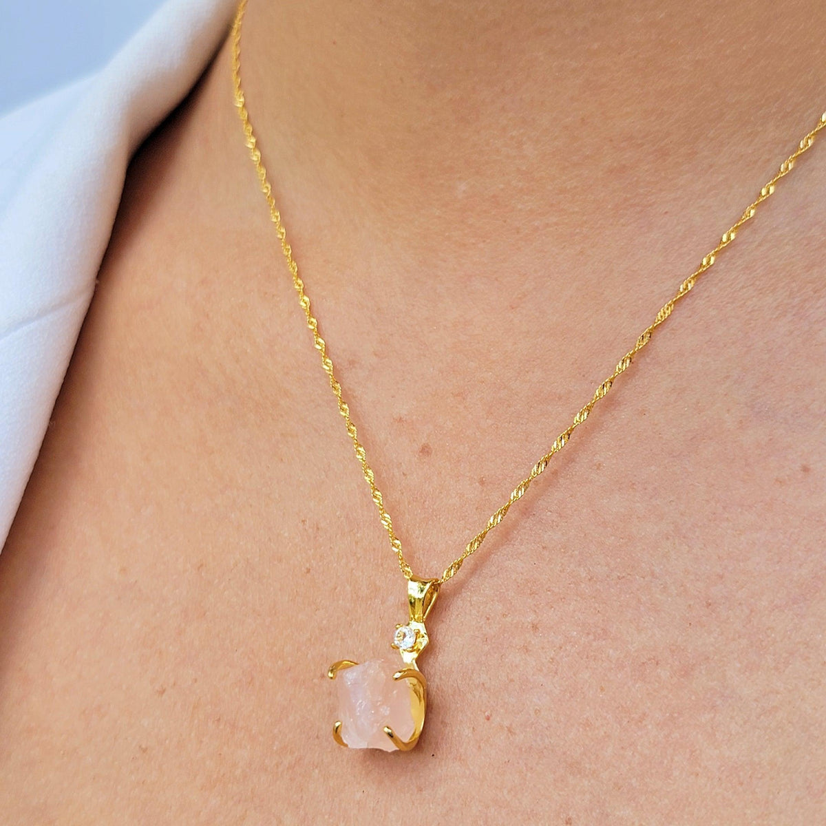 Raw Rose Quartz Necklace Set - Uniquelan Jewelry