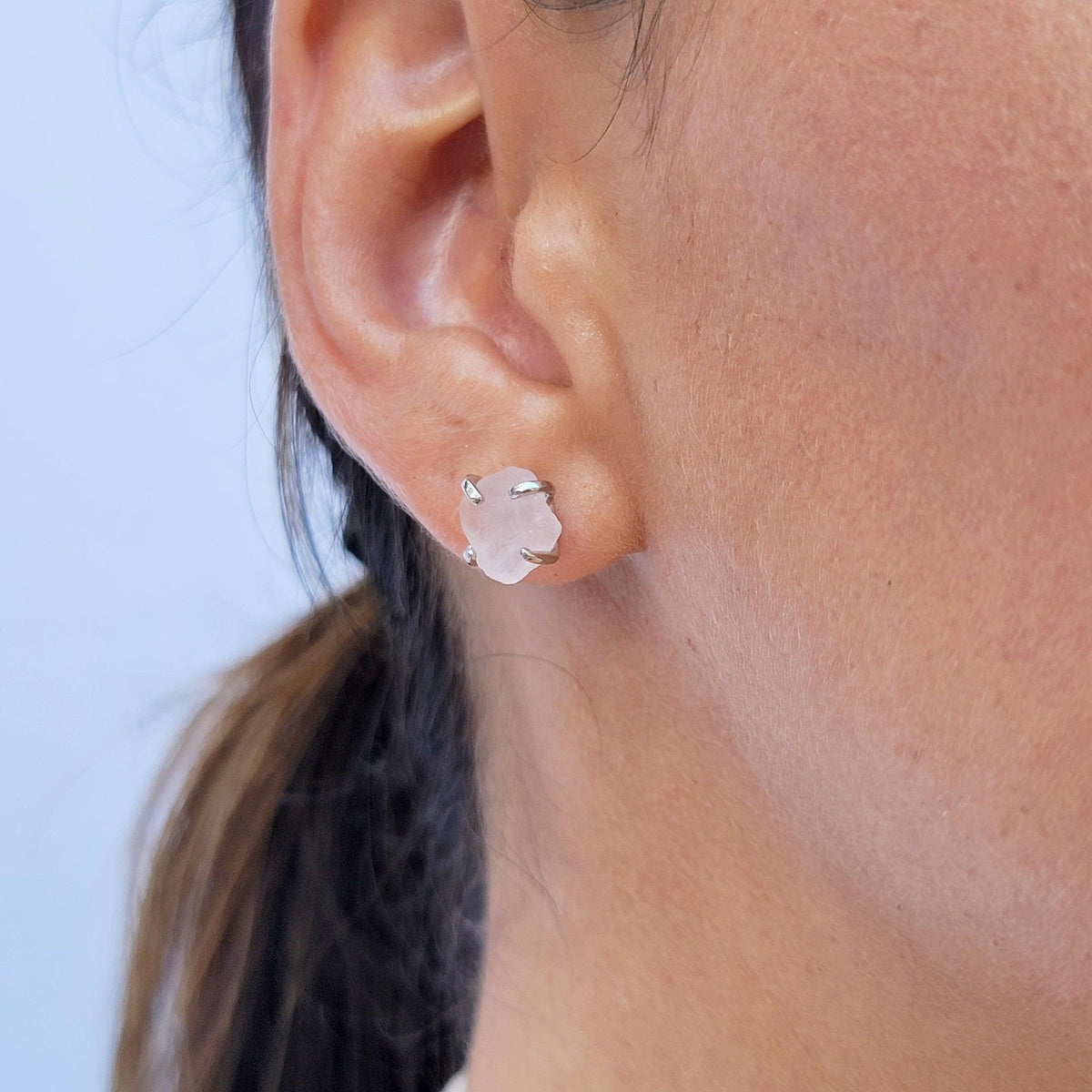 Raw Rose Quartz Stud Earrings - Uniquelan Jewelry