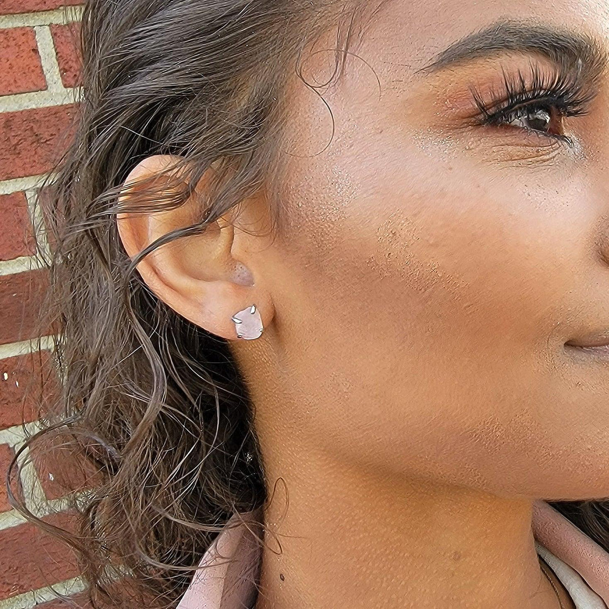 Raw Rose Quartz Stud Earrings - Uniquelan Jewelry