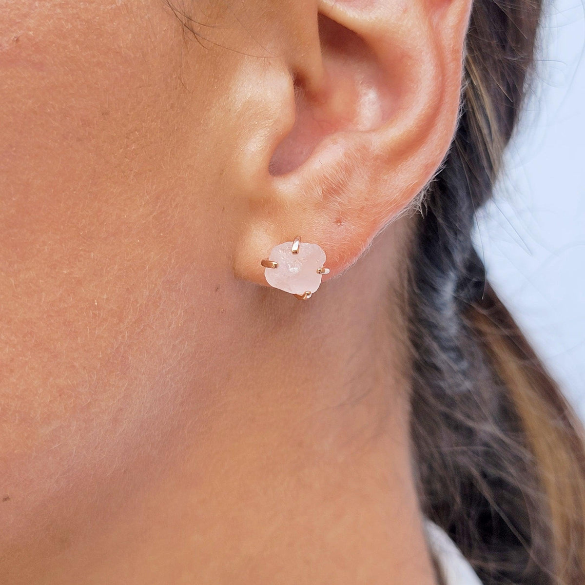 Raw Rose Quartz Stud Earrings - Uniquelan Jewelry