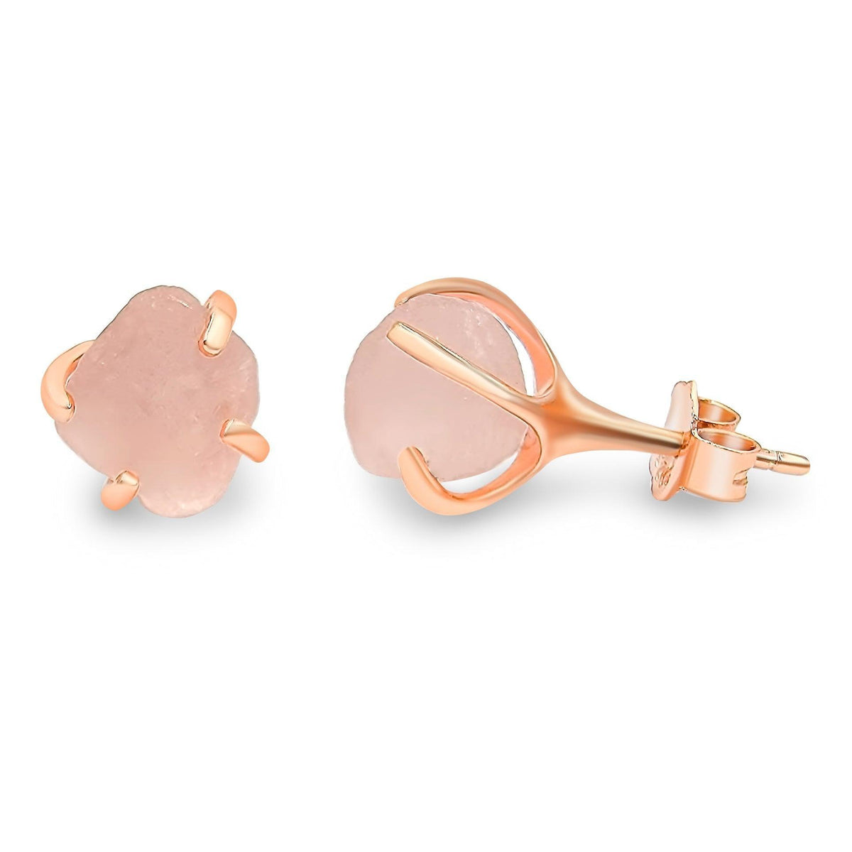 Raw Rose Quartz Stud Earrings - Uniquelan Jewelry