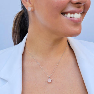 Raw Rose Quartz Stud Necklace Set - Uniquelan Jewelry