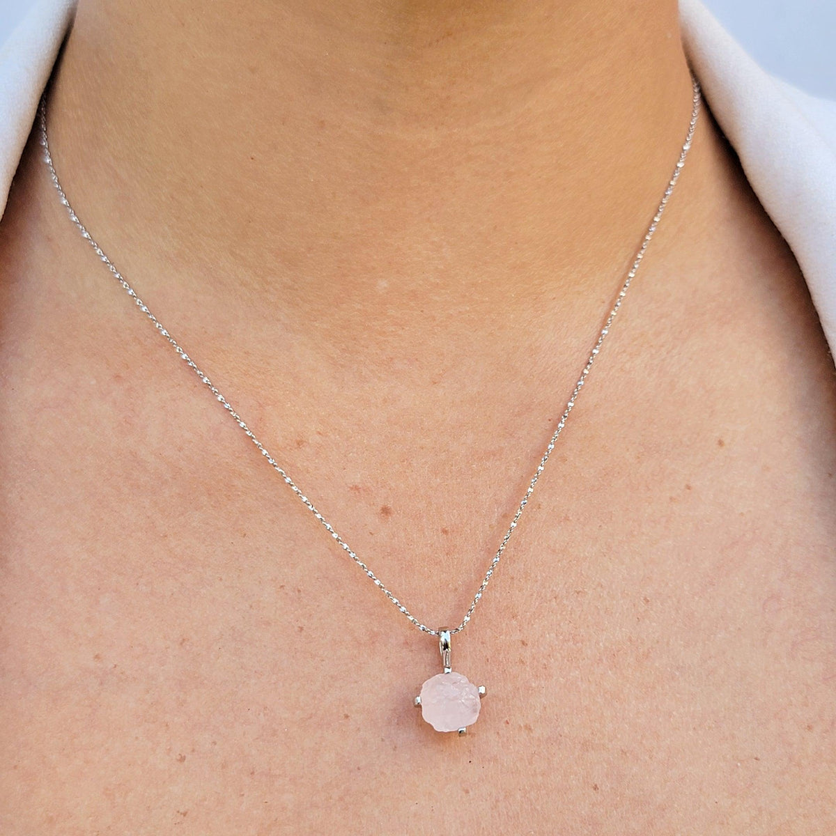 Raw Rose Quartz Stud Necklace Set - Uniquelan Jewelry