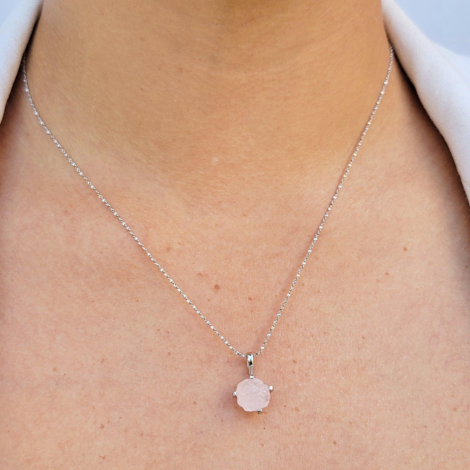 Raw Rose Quartz Stud Necklace Set - Uniquelan Jewelry