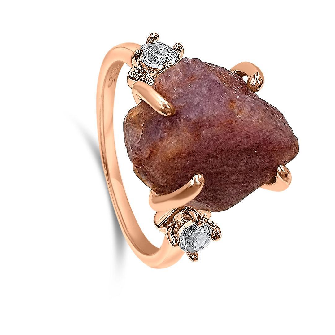 Raw Ruby and Quartz Ring - Uniquelan Jewelry