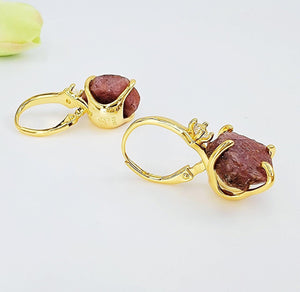 Raw Ruby Drop Earrings - Uniquelan Jewelry