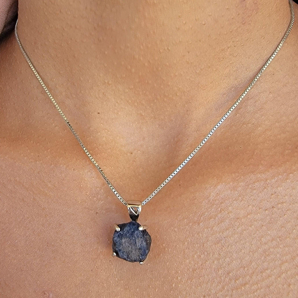 Raw Sapphire Pendant Necklace Uniquelan Jewelry