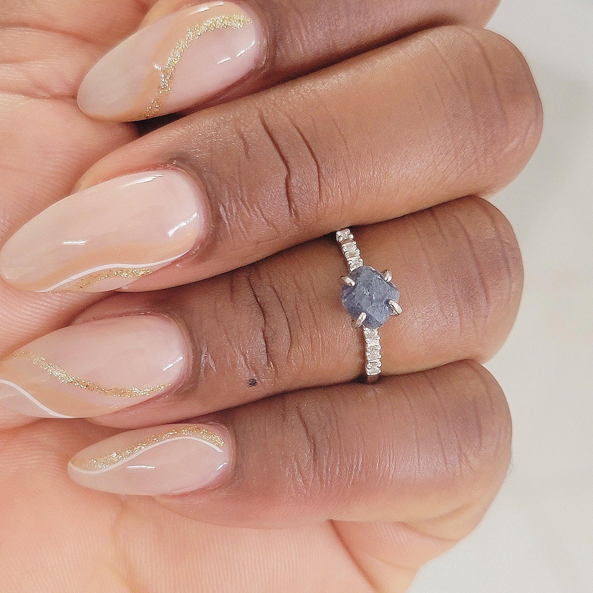 Raw Sapphire Ring and Stud Earring Set - Uniquelan Jewelry