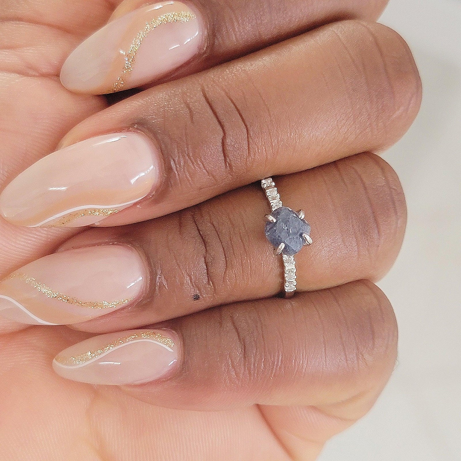 Raw Sapphire Ring and Stud Earring Set - Uniquelan Jewelry