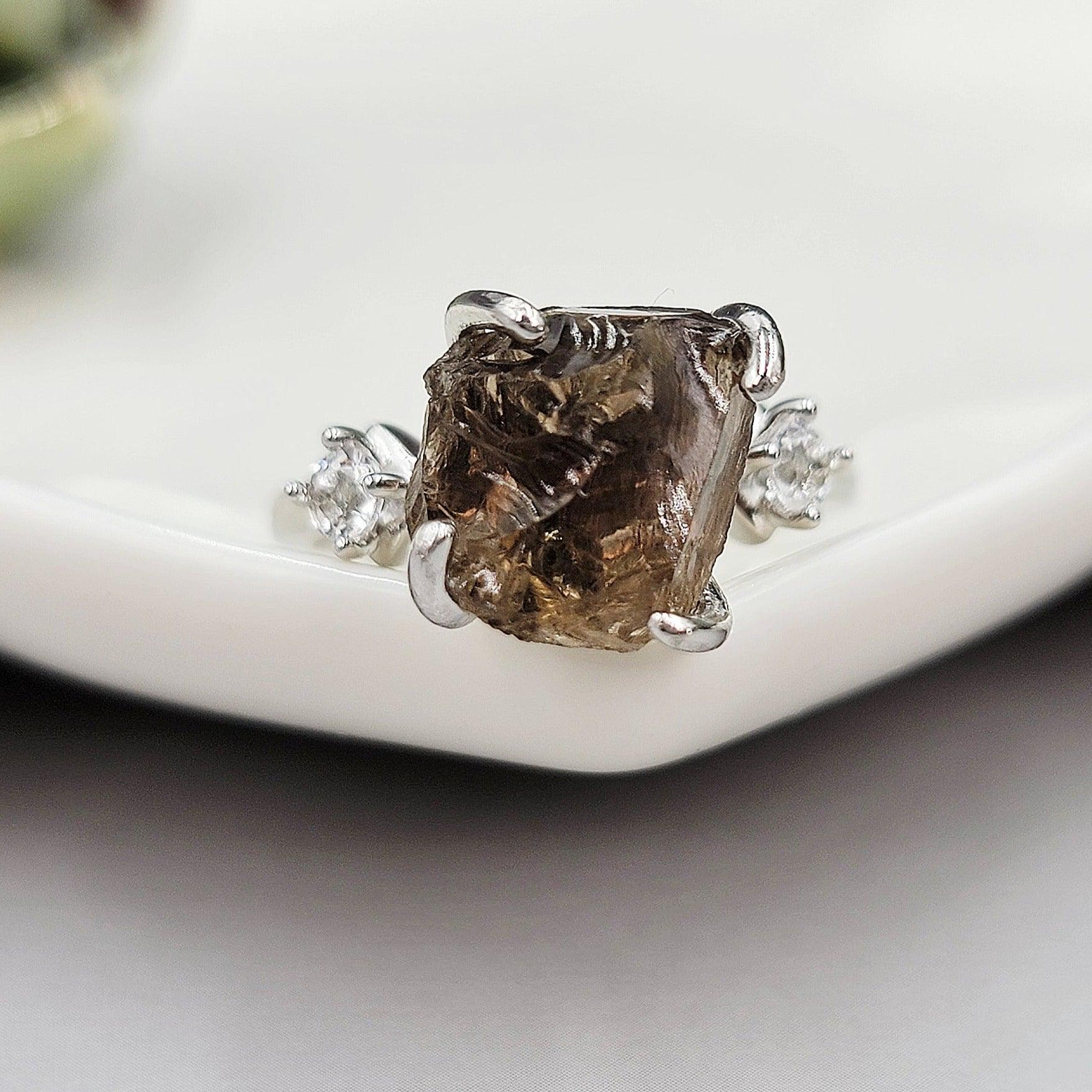 Raw Smoky Quartz Crystal Ring - Uniquelan Jewelry