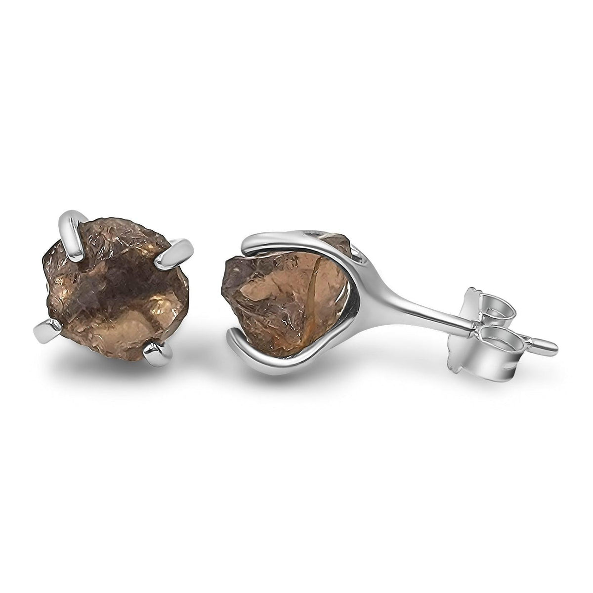 Raw Smoky Quartz Stud Earrings - Uniquelan Jewelry