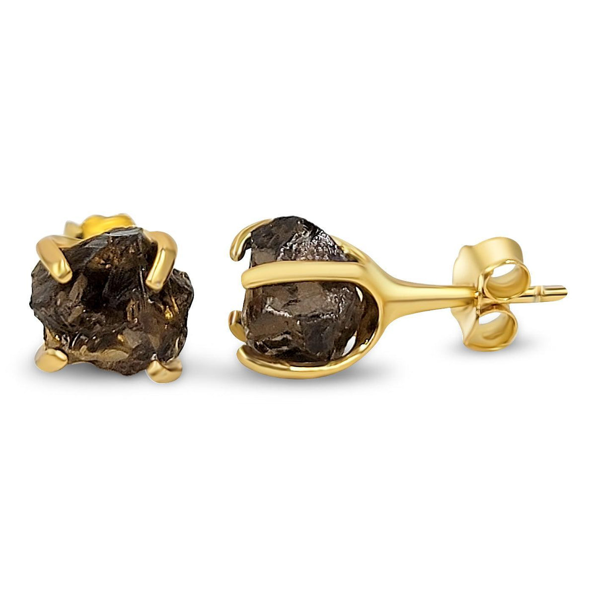 Raw Smoky Quartz Stud Earrings - Uniquelan Jewelry