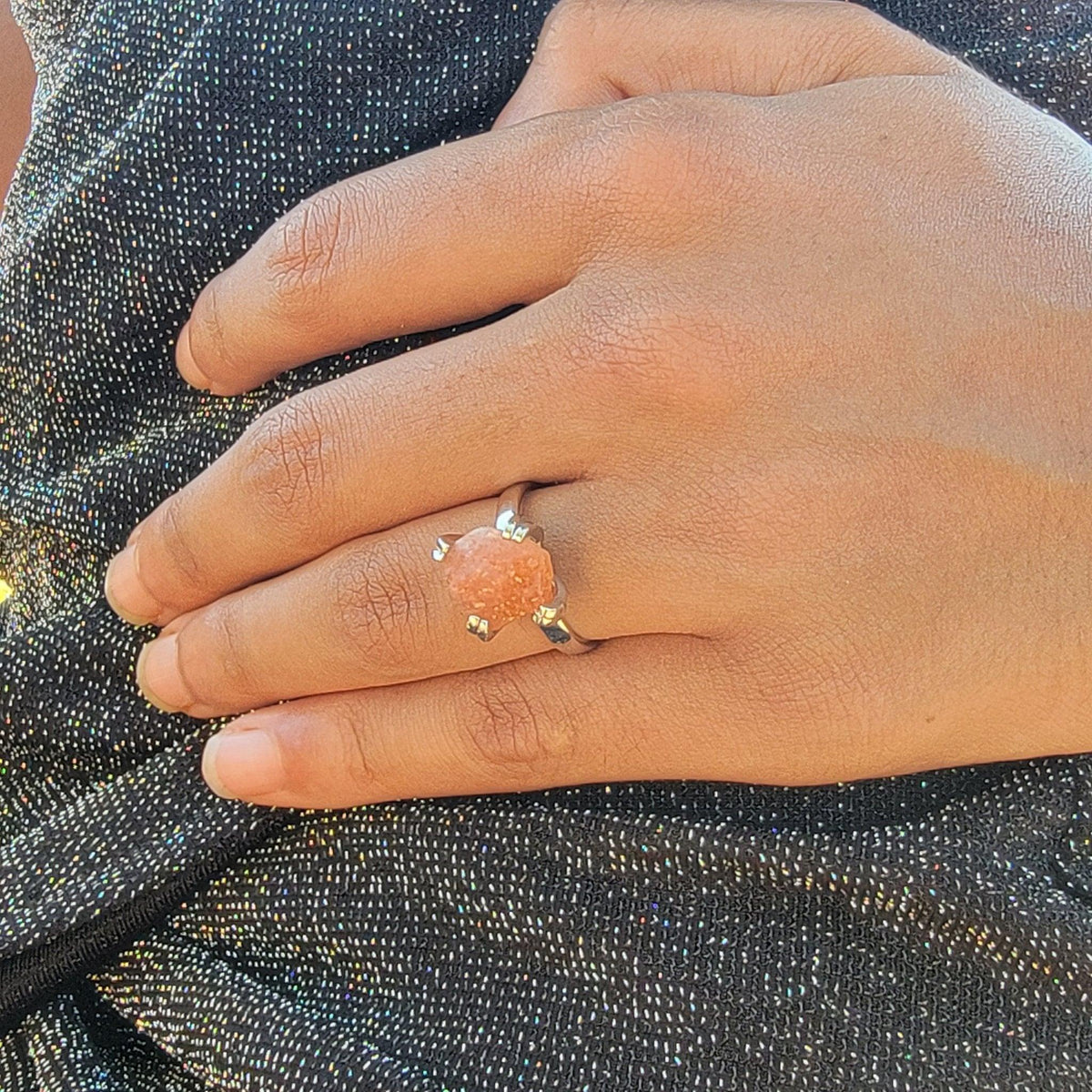 Raw Sunstone Adjustable Ring - Uniquelan Jewelry