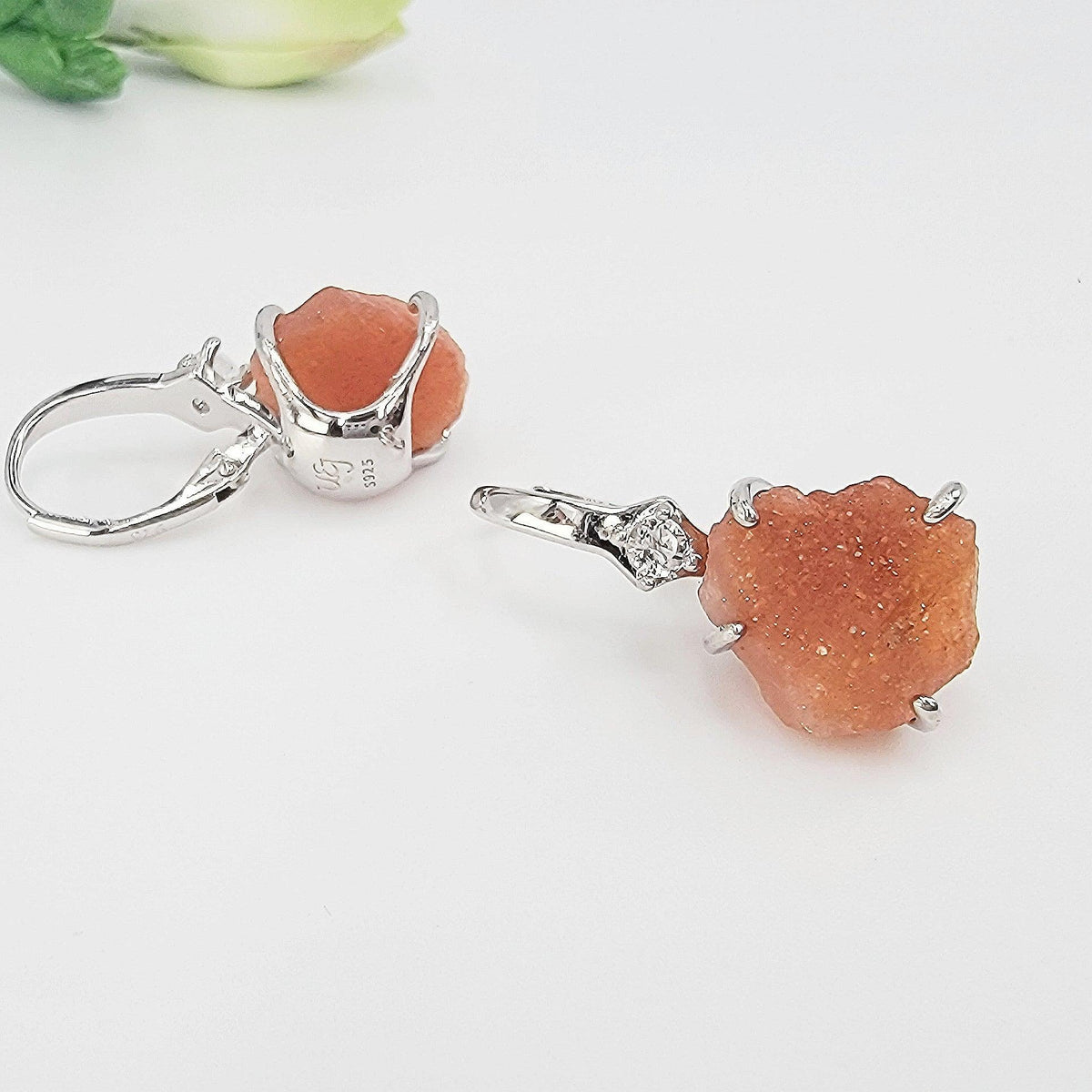 Raw Sunstone Drop Earrings - Uniquelan Jewelry