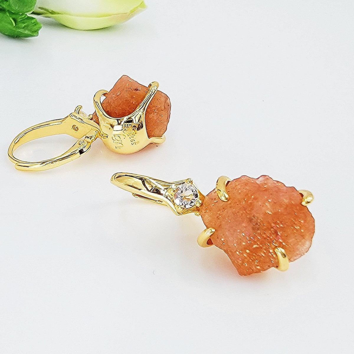 Raw Sunstone Drop Earrings - Uniquelan Jewelry