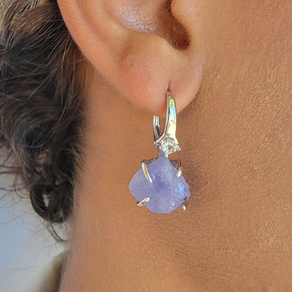 Raw Tanzanite Drop Earrings - Uniquelan Jewelry