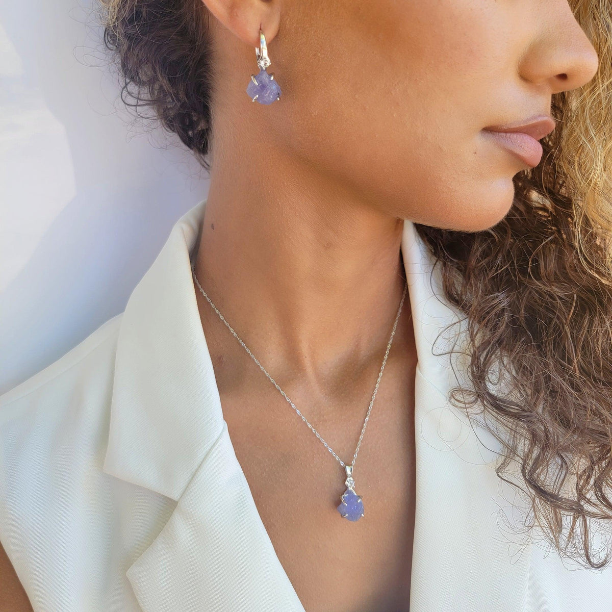 Raw Tanzanite Drop Earrings - Uniquelan Jewelry