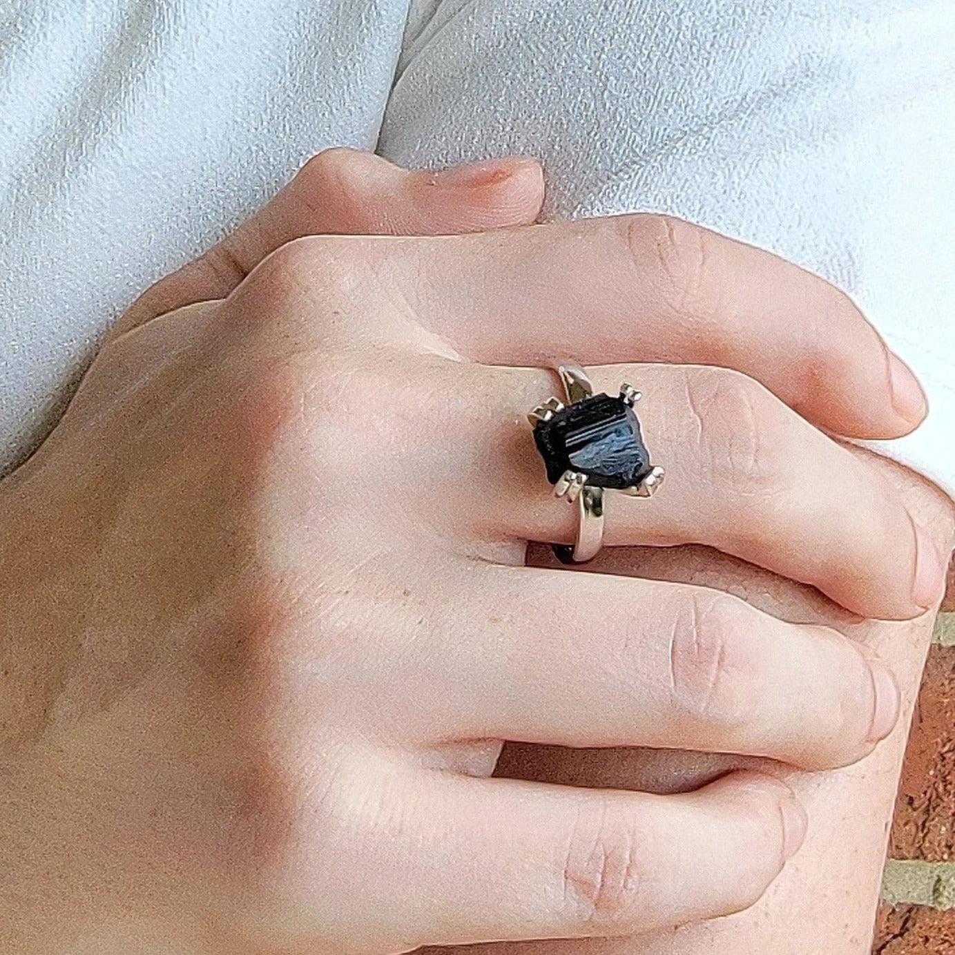 Raw Tourmaline Adjustable Ring - Uniquelan Jewelry