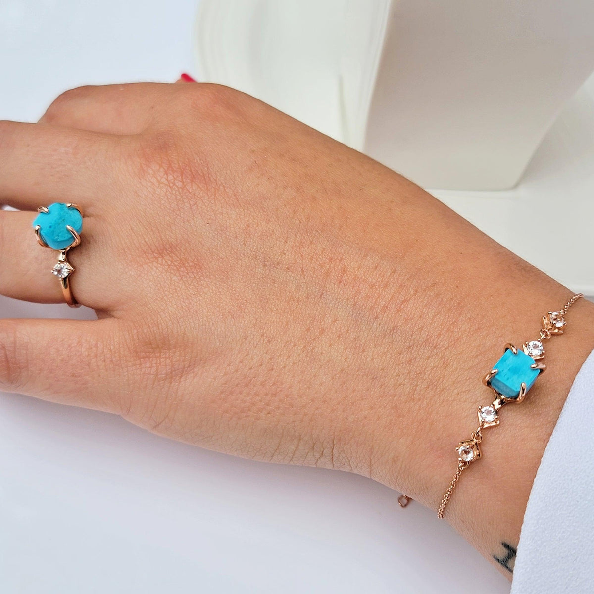 Raw Turquoise Bracelet and Ring Set - Uniquelan Jewelry