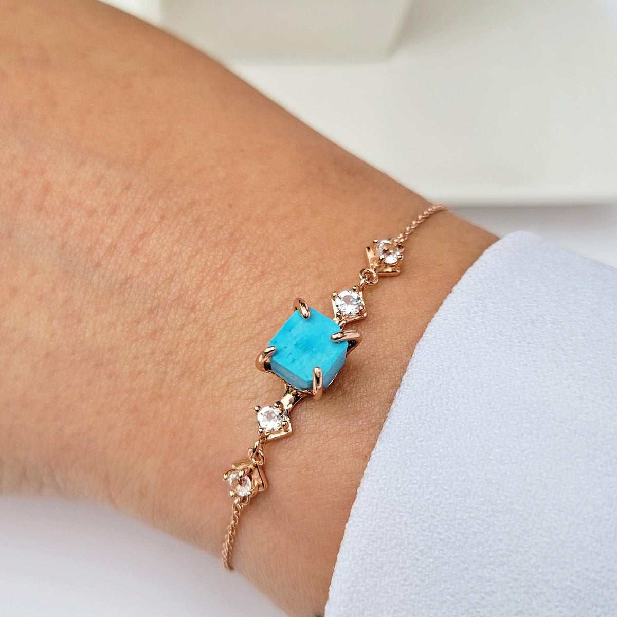 Raw Turquoise Chain Bracelet - Uniquelan Jewelry