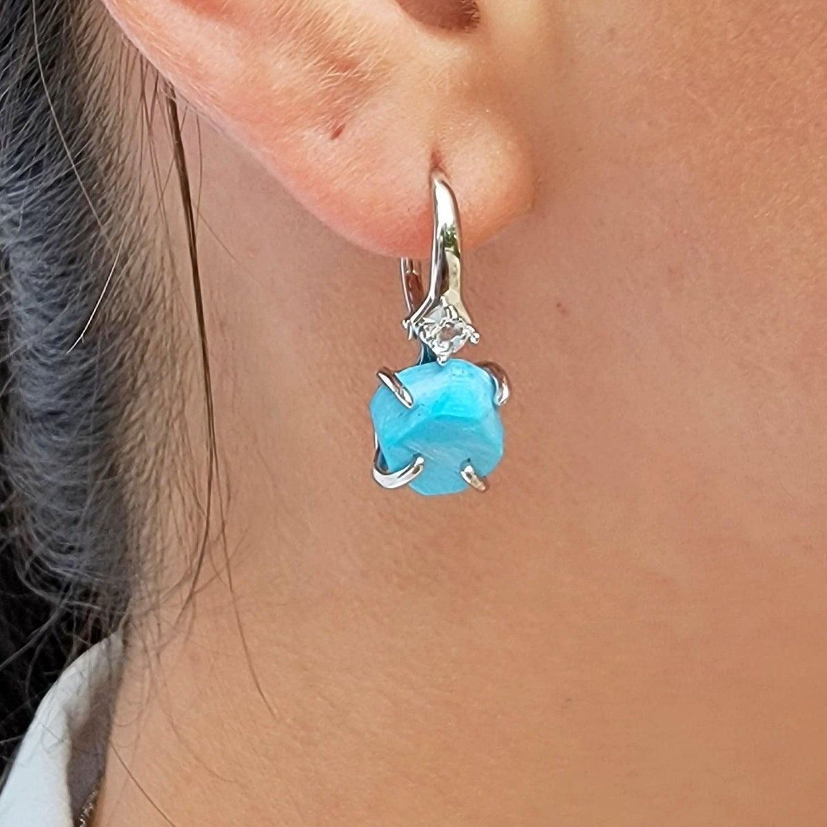 Raw Turquoise Drop Earrings - Uniquelan Jewelry