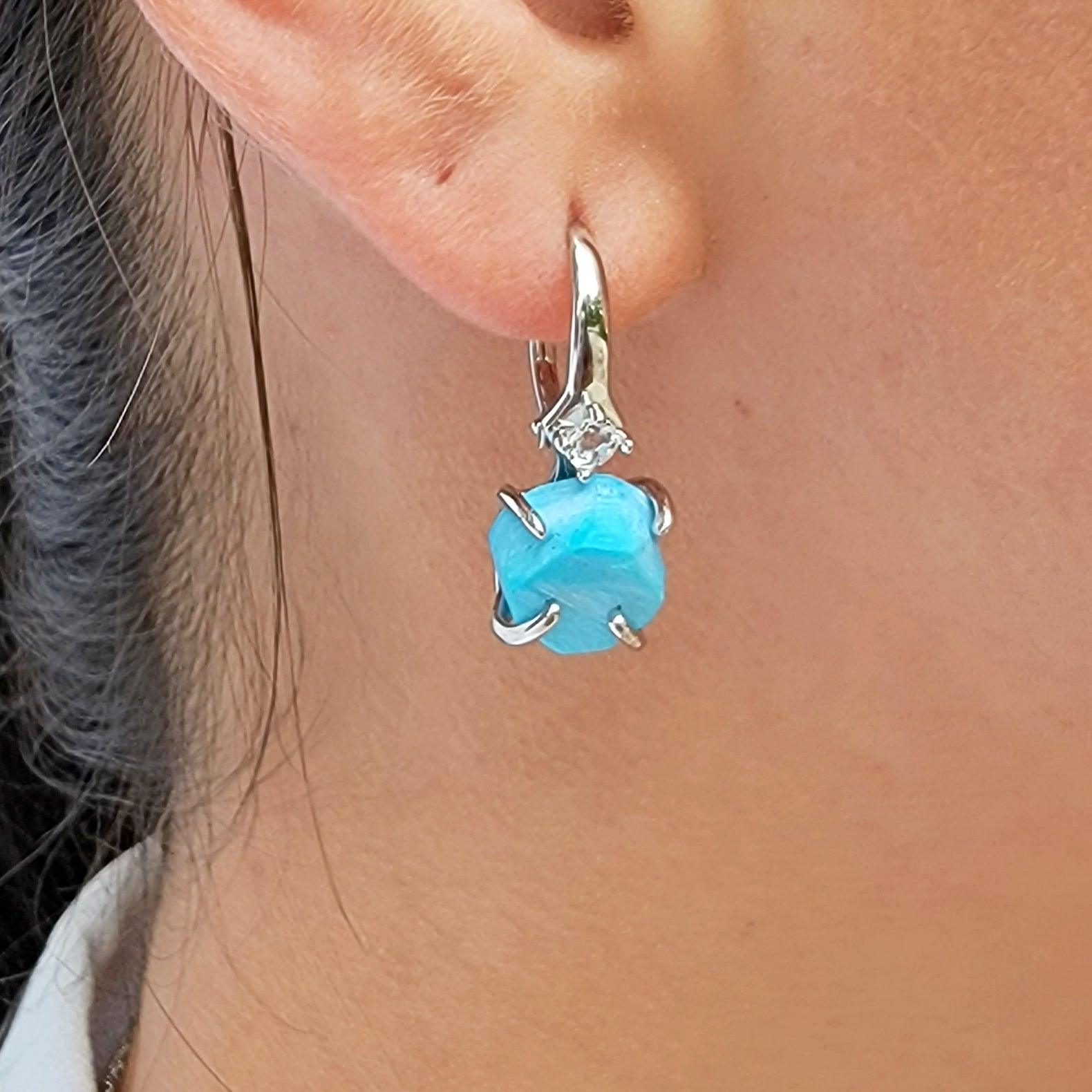 Raw Turquoise Drop Earrings - Uniquelan Jewelry