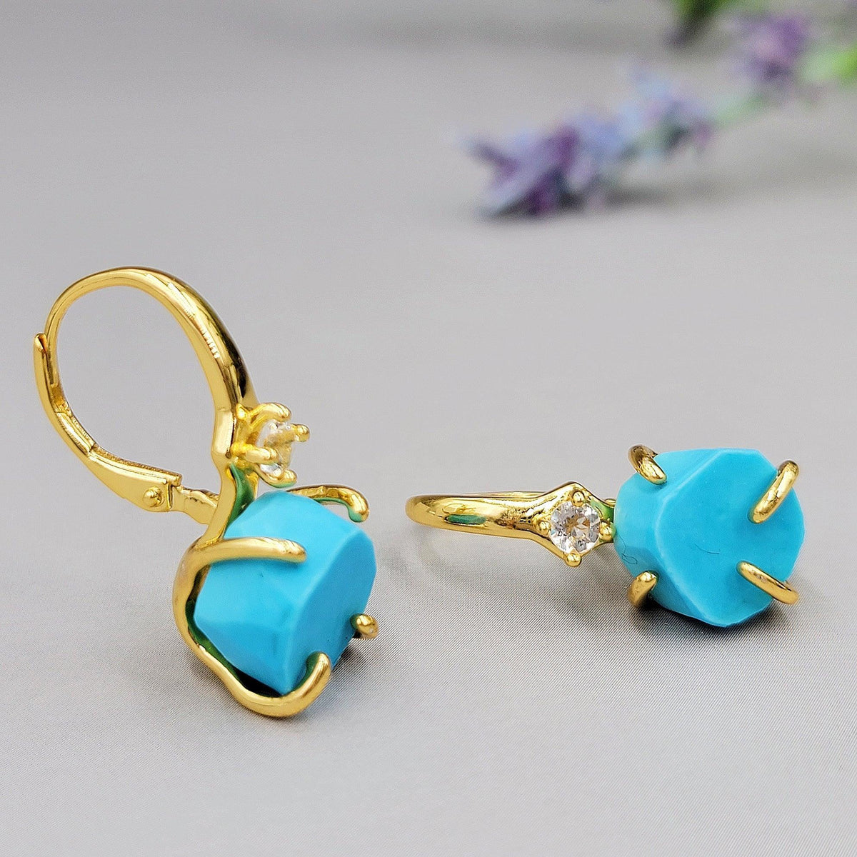 Raw Turquoise Drop Earrings - Uniquelan Jewelry