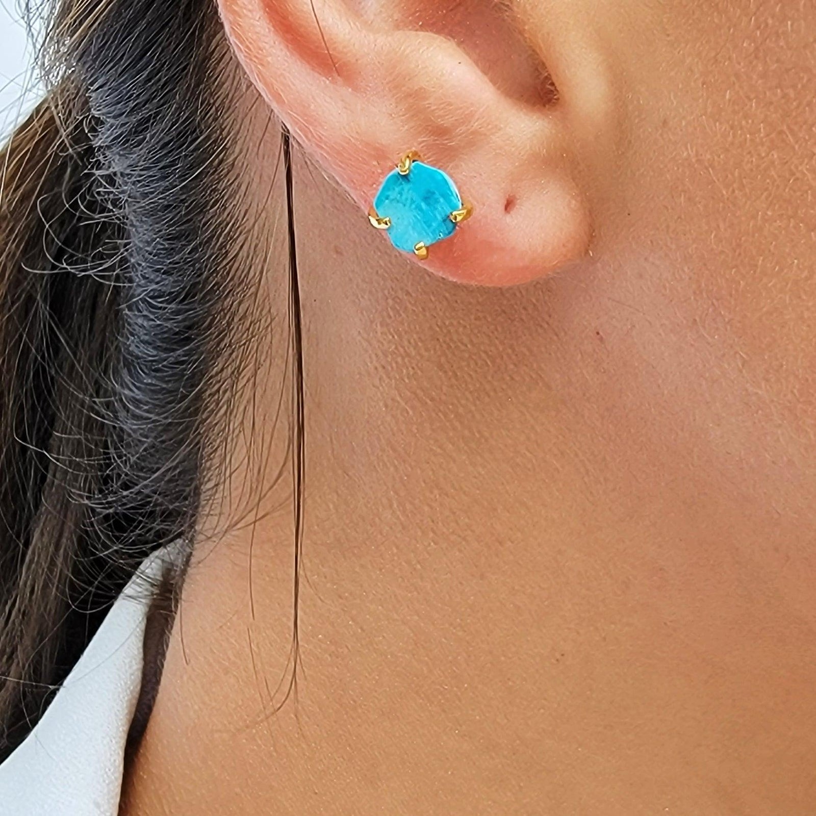 Raw Turquoise Necklace and Stud Earrings Set - Uniquelan Jewelry