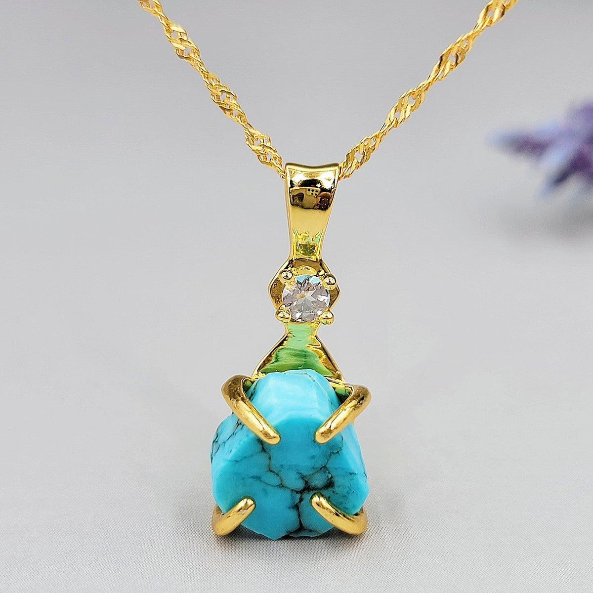 Raw Turquoise Pendant Necklace - Uniquelan Jewelry