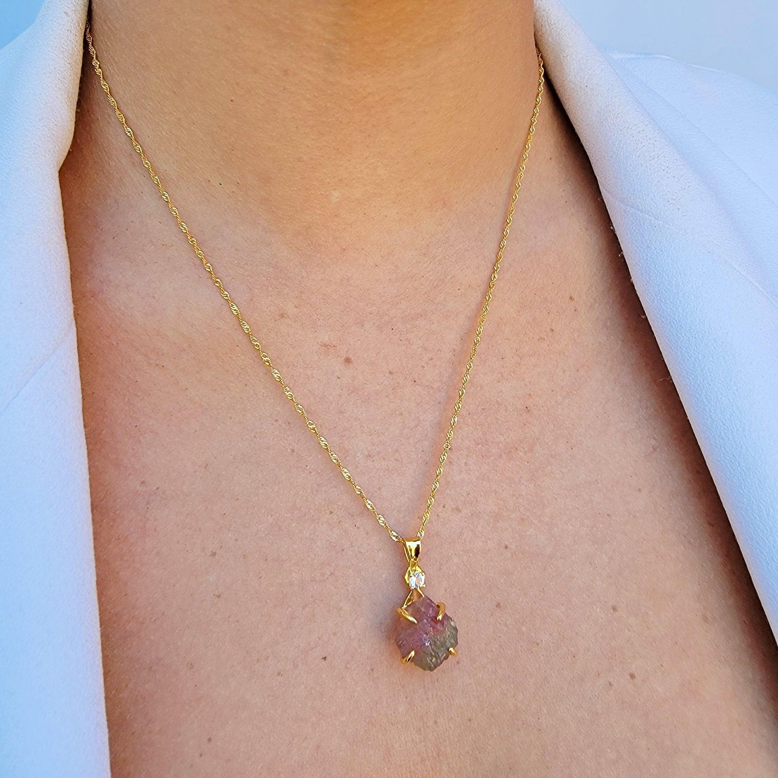 Raw Watermelon Tourmaline Necklace - Uniquelan Jewelry