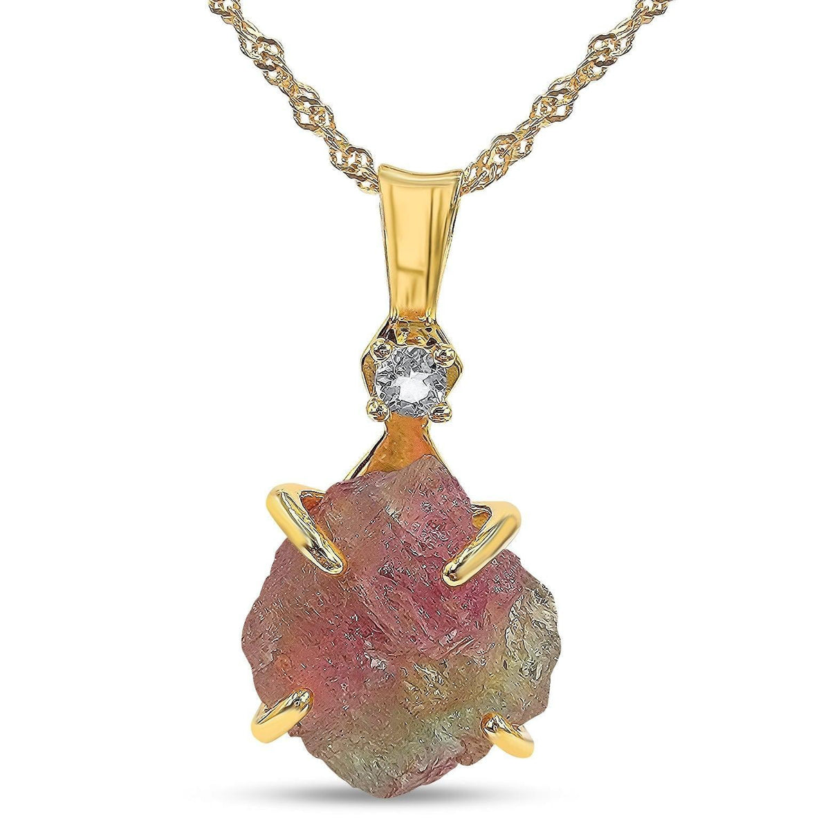 Raw Watermelon Tourmaline Necklace - Uniquelan Jewelry