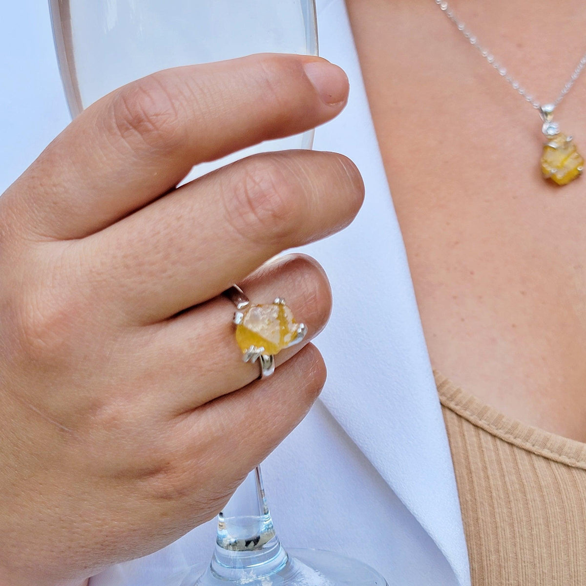 Raw Yellow Sapphire Adjustable Ring - Uniquelan Jewelry