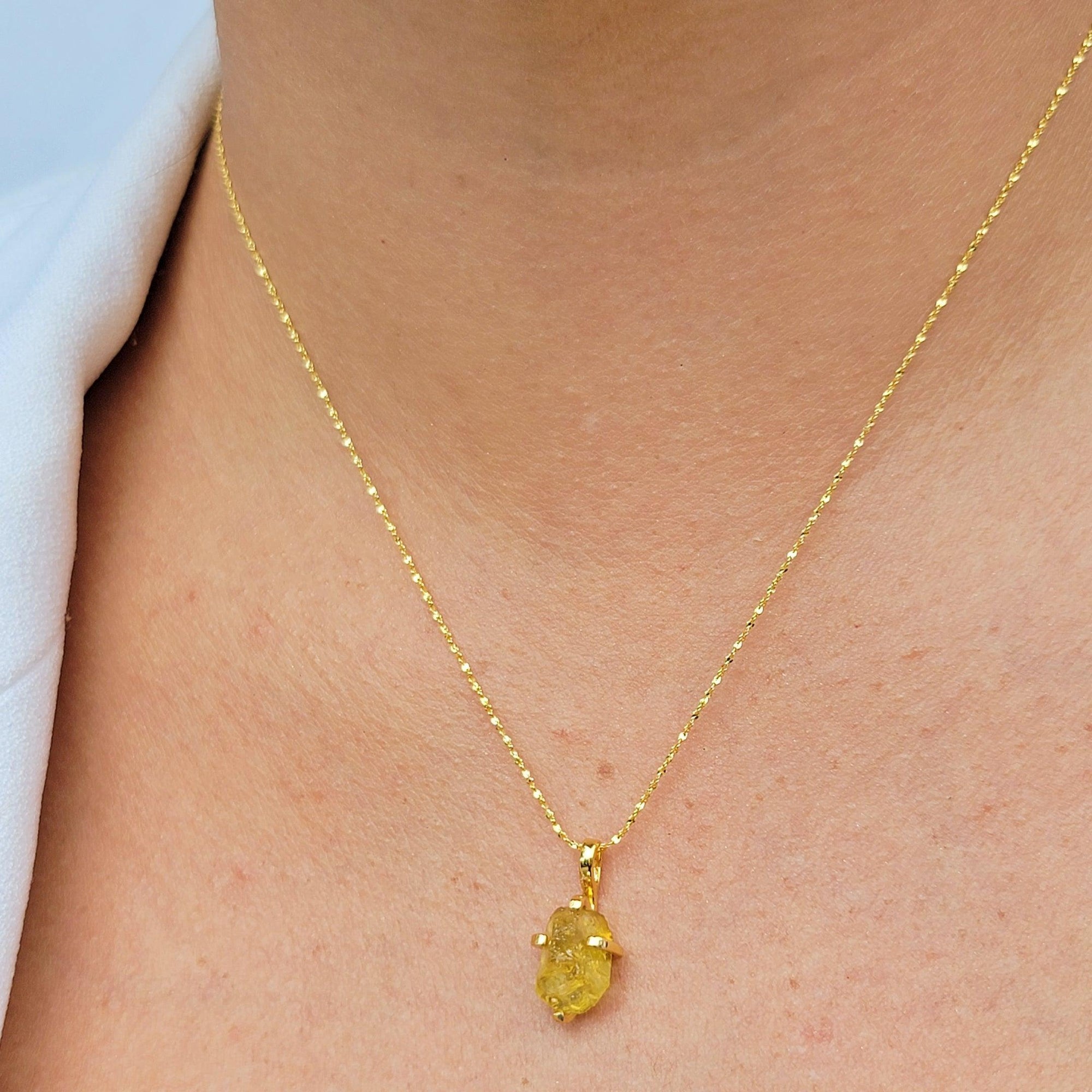 Raw Yellow Sapphire Necklace and Stud Set - Uniquelan Jewelry