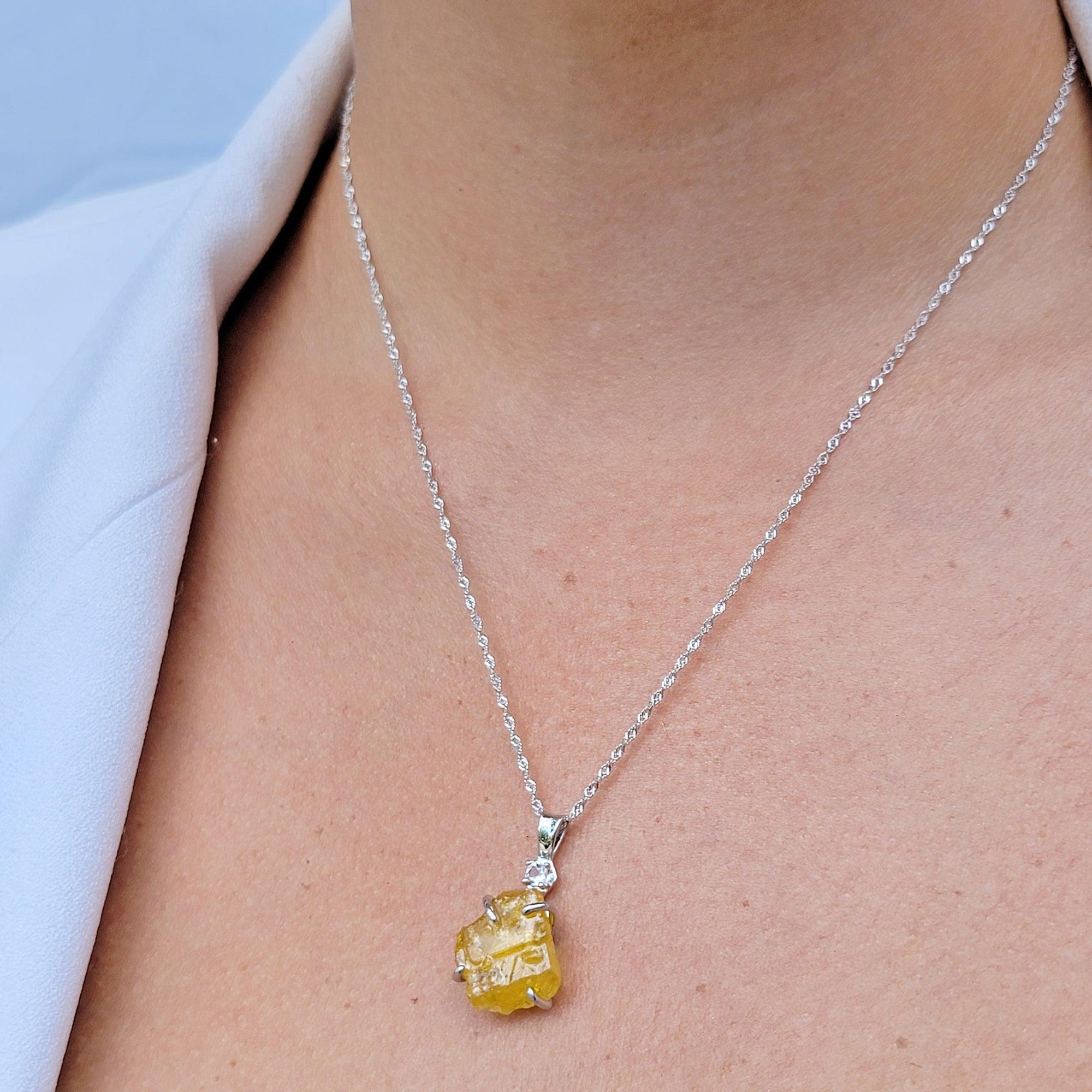Raw Yellow Sapphire Necklace Sterling Silver - Uniquelan Jewelry