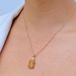 Raw Yellow Sapphire Necklace Rose Gold Side View - Uniquelan Jewelry