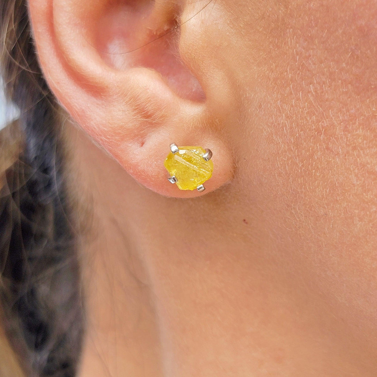 Raw Yellow Sapphire Stud Earrings Sterling Silver - Uniquelan Jewelry