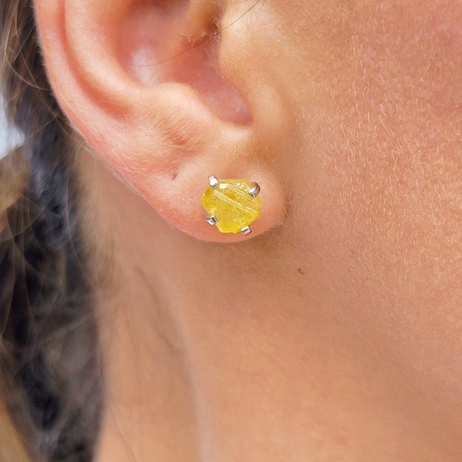 Raw Yellow Sapphire Stud Earrings Sterling Silver - Uniquelan Jewelry
