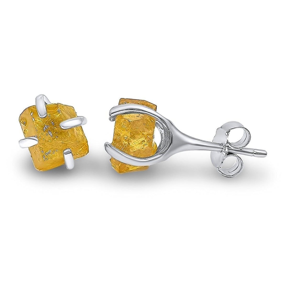 Raw Yellow Sapphire Stud Earrings - Uniquelan Jewelry