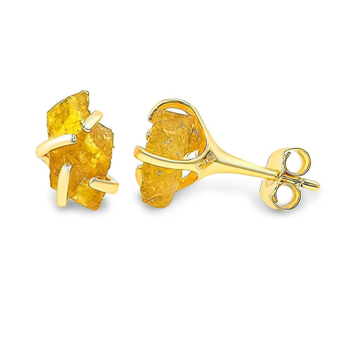 Raw Yellow Sapphire Stud Earrings - Uniquelan Jewelry