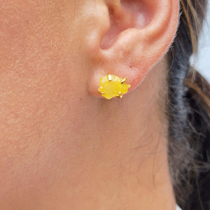 Raw Yellow Sapphire Stud Earrings Yellow Gold- Uniquelan Jewelry