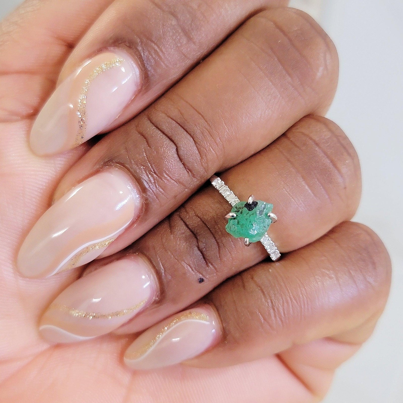Raw Zambia emerald Birthstone Ring