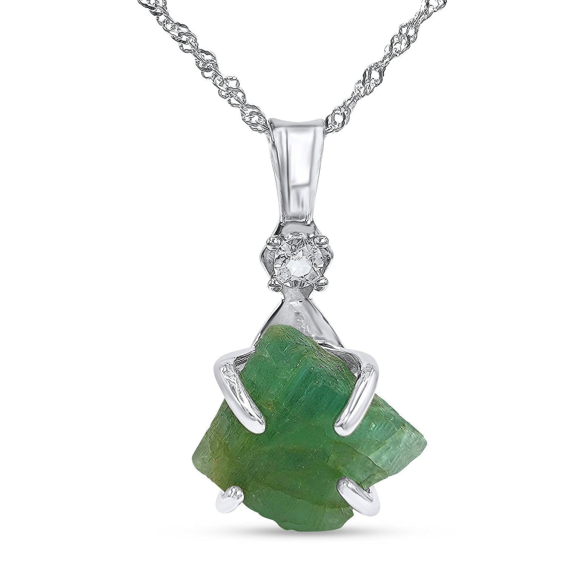 Raw Zambia Emerald Necklace - Uniquelan Jewelry