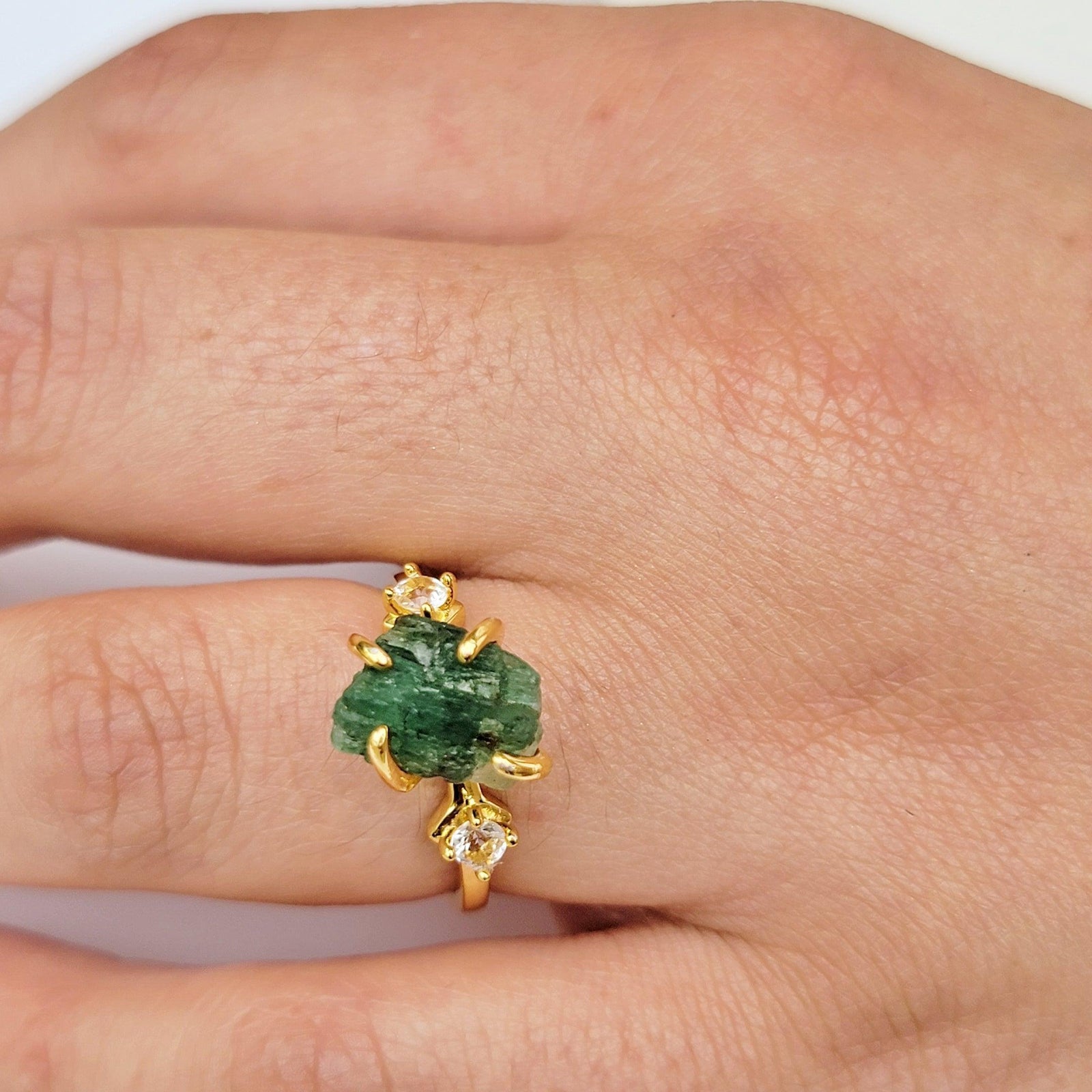 Raw Zambia Emerald Ring - Uniquelan Jewelry