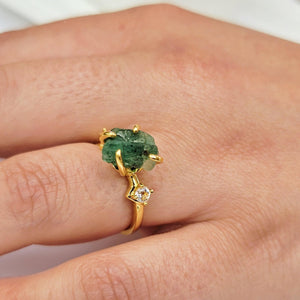 Raw Zambia Emerald Ring - Uniquelan Jewelry