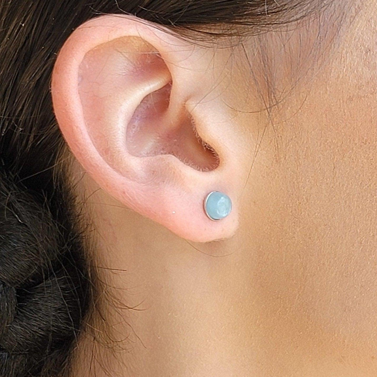 Real 6mm Aquamarine Stud Earrings - Uniquelan Jewelry