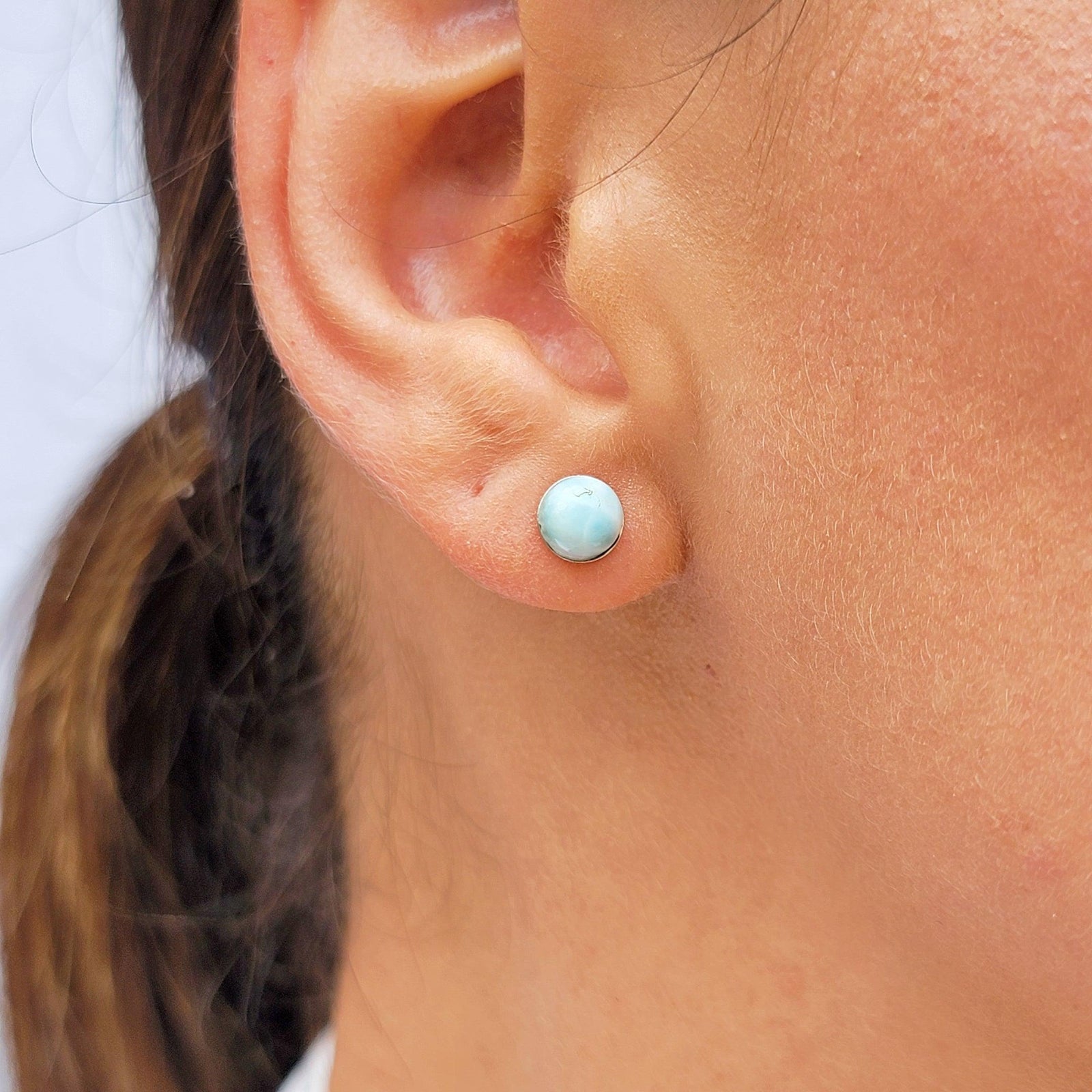 Real 6mm Larimar Stud Earrings - Uniquelan Jewelry
