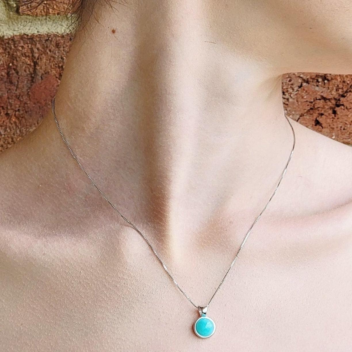 Real Amazonite Bezel Necklace - Uniquelan Jewelry