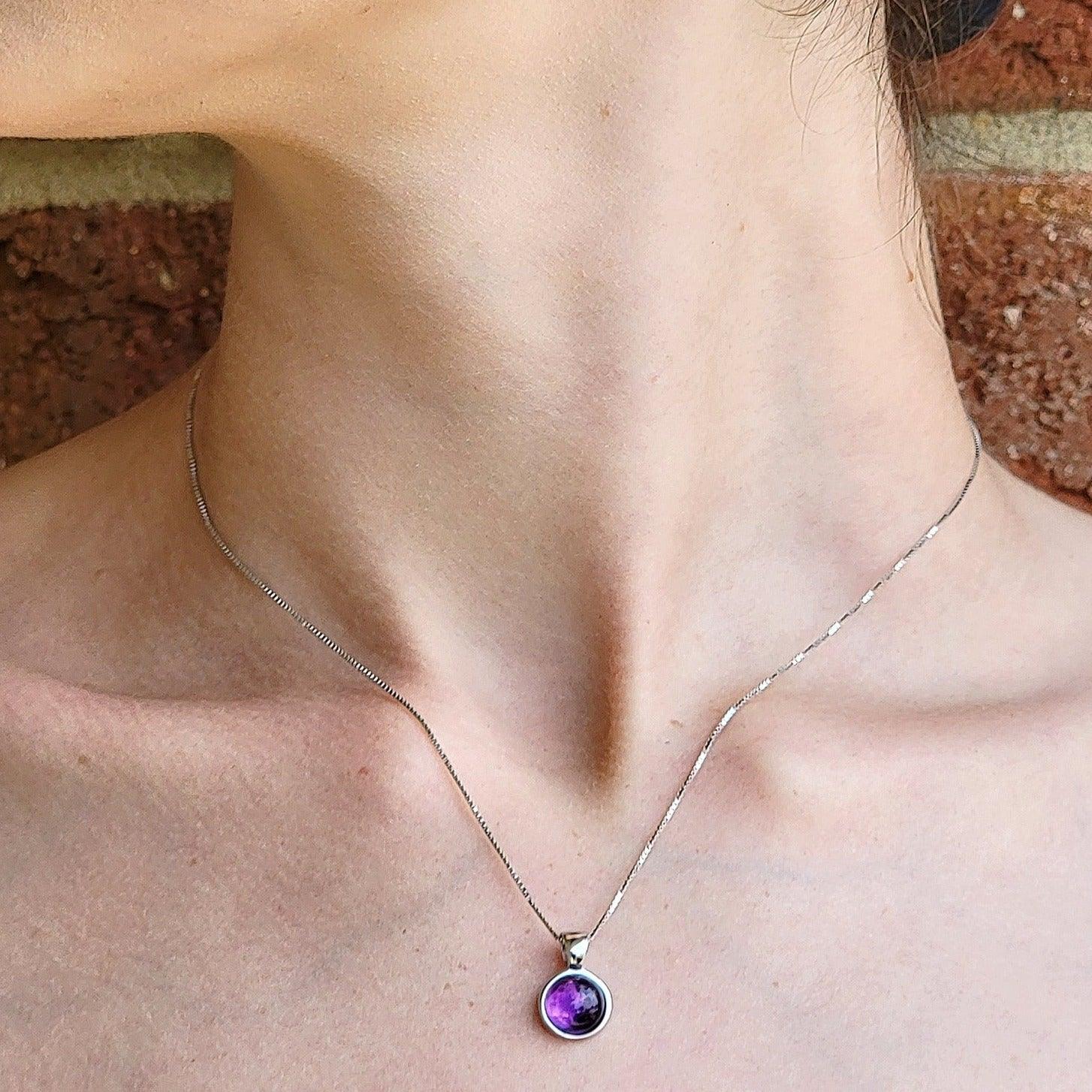 Real Amethyst Bezel Necklace - Uniquelan Jewelry