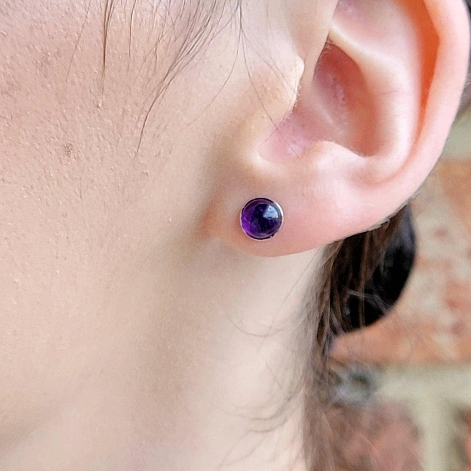 Real Amethyst Bezel Stud Earrings - Uniquelan Jewelry
