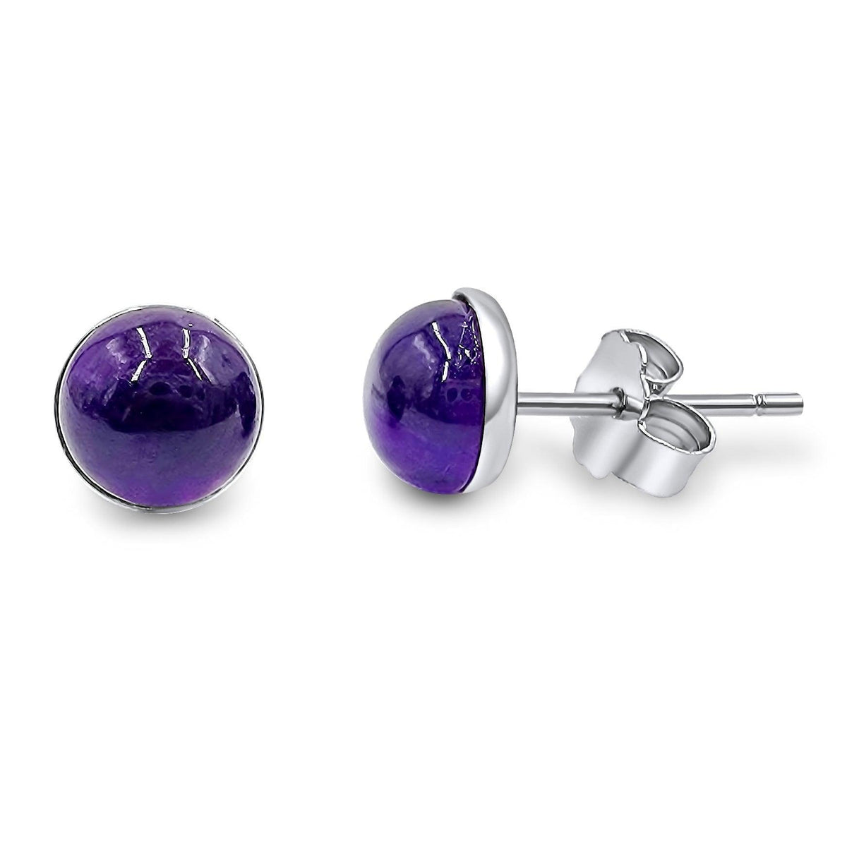 Real Amethyst Bezel Stud Earrings - Uniquelan Jewelry